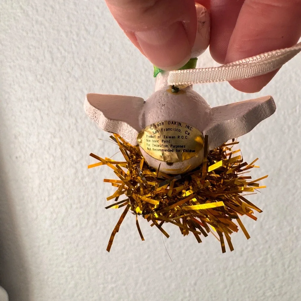 1988 Dakin Inc Wooden Duck Nest Ornament Twig Tinsel Whimsical Holiday Christmas